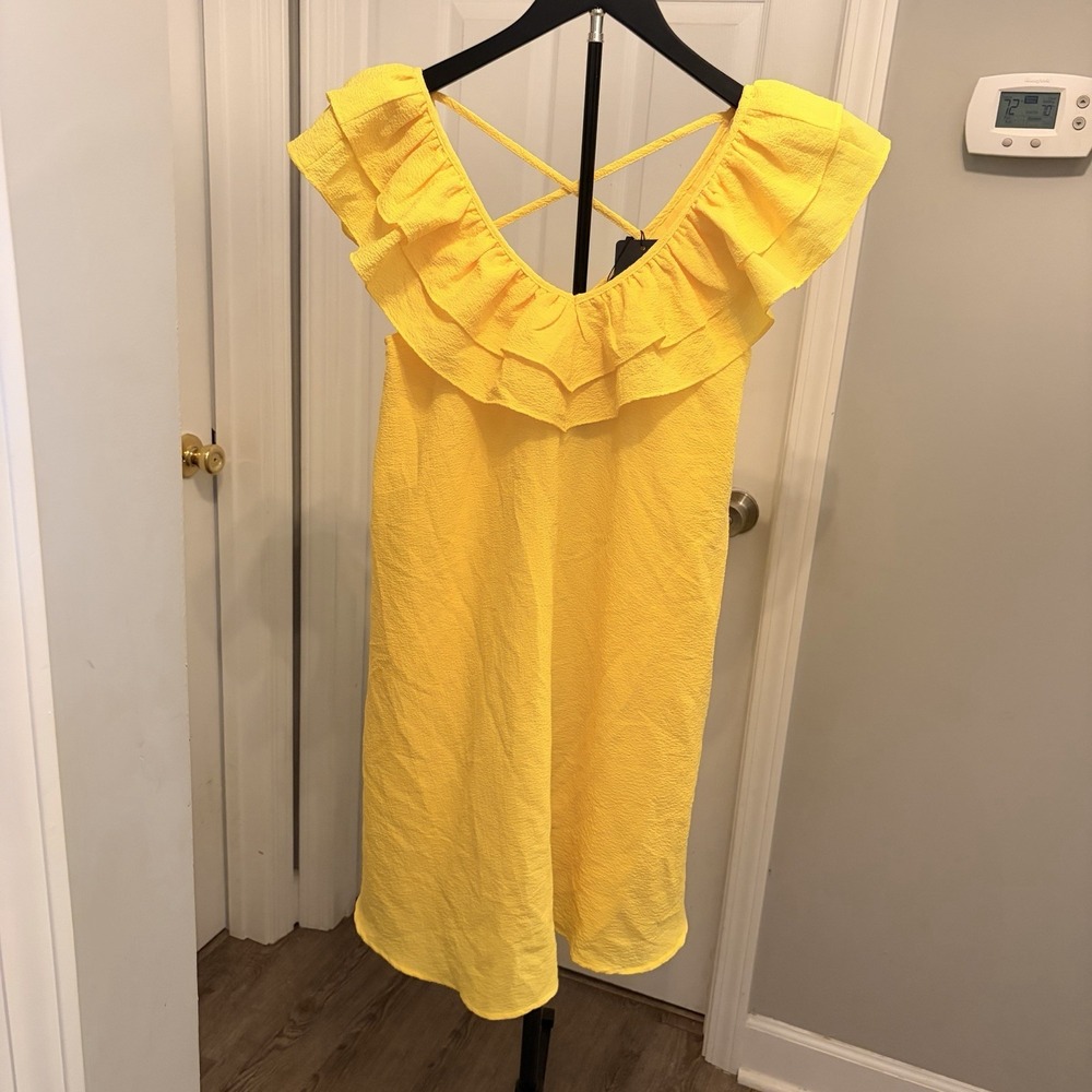 GiGio USA‎ Yellow Ruffle Off-The-Shoulder Shift Dress S NWT Cottagecore Boutique